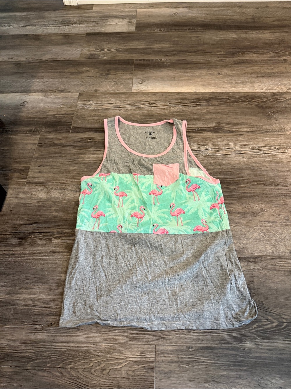 Urban Heritage Gray Tank with Mint Flamingo Panel and Pink Accents
